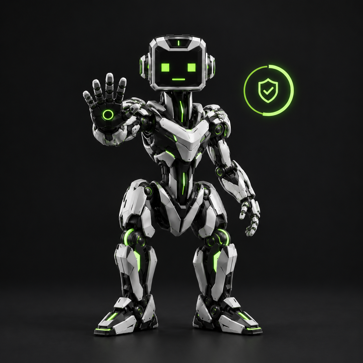 Mix AI 机器人展示安全盾牌与确认状态